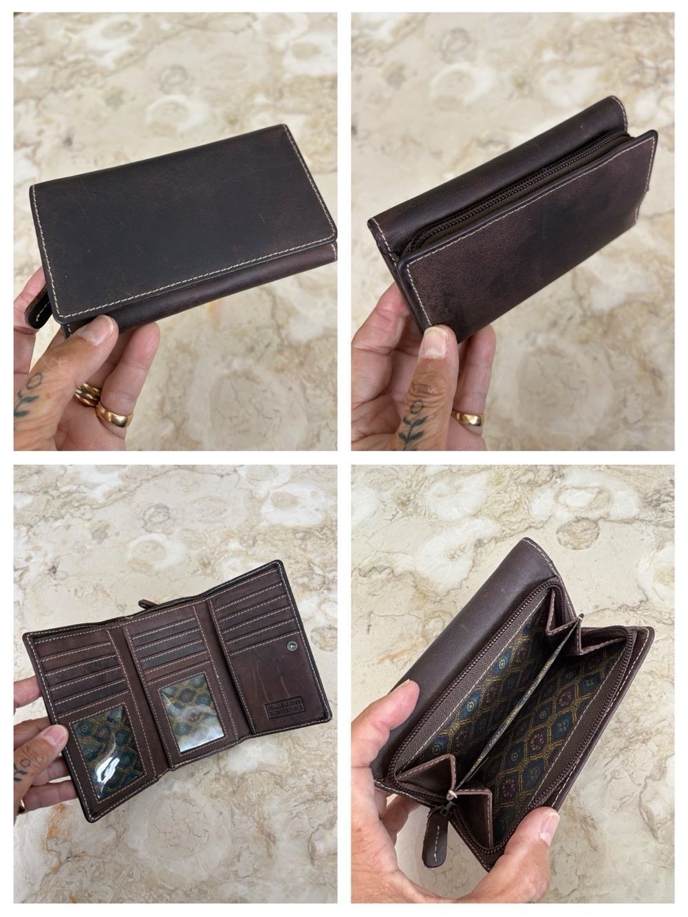 RJB Genuine Leather Compact Bifold Wallet Large Capacity Cards, Bills & Coins